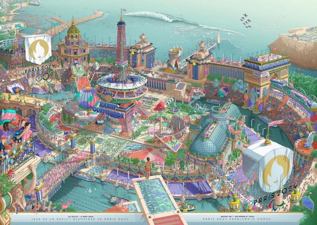 太壮观！2024巴黎奥运主海报揭晓，法国插画师历时六个月描绘梦幻体育都市