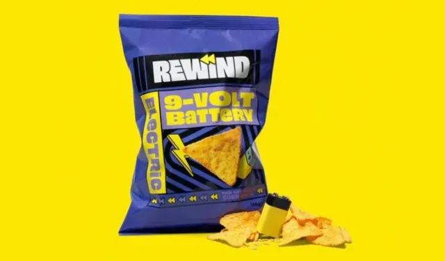 复古风格已被设计师玩坏，Rewind品牌设计了一款9伏电池味薯片