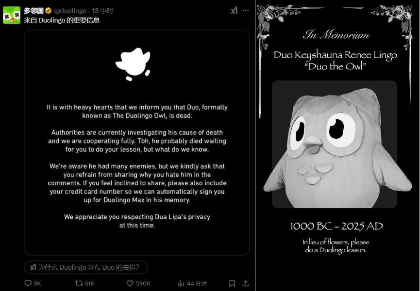 多邻国宣告猫头鹰去世，换新LOGO！